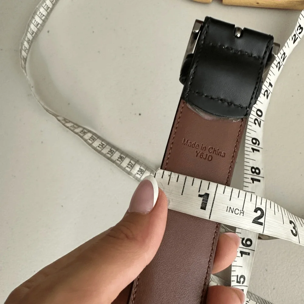 PENGUIN Black LEATHER Dress belt smooth silver hardware HN32051 Men's 32